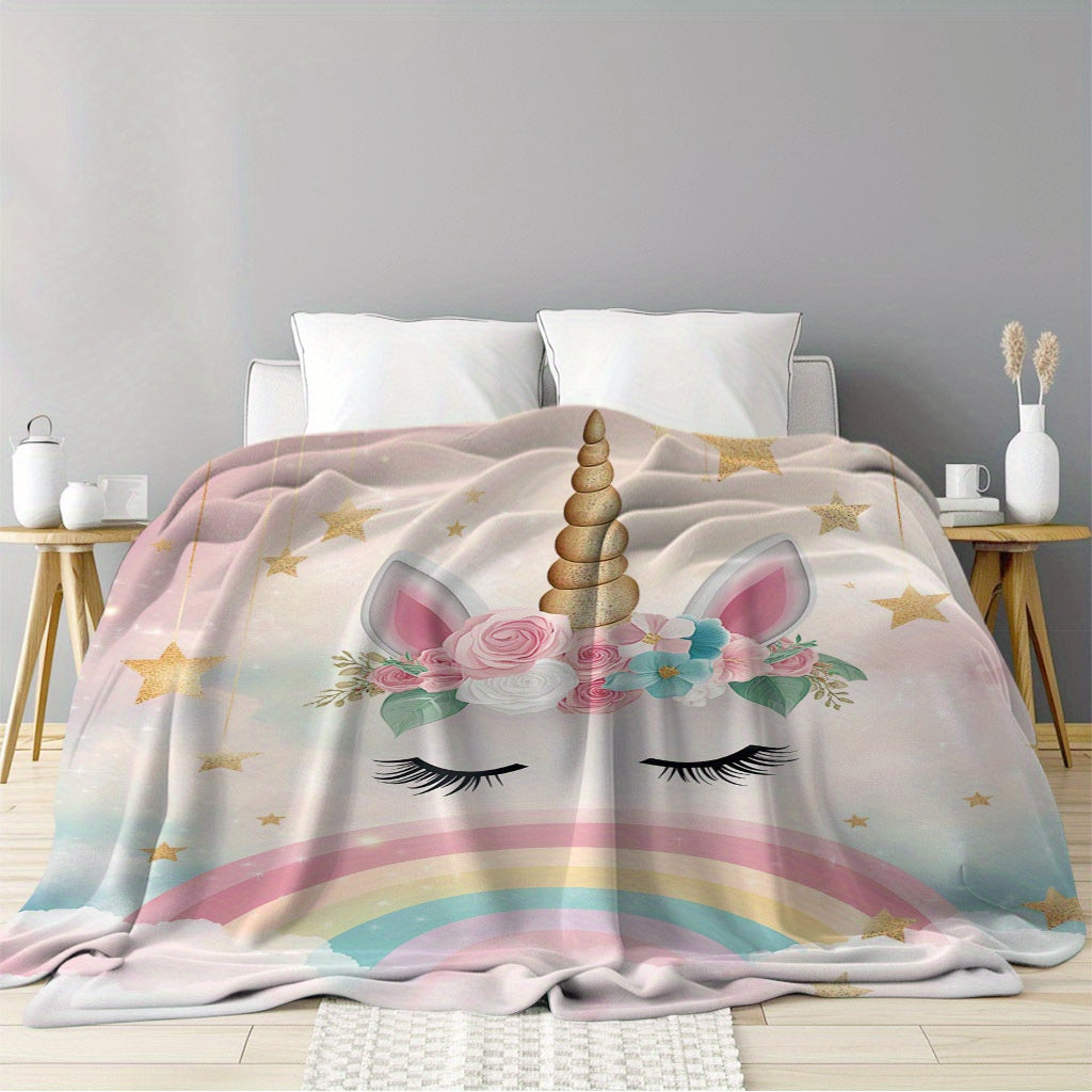 Unicorn Flannel Blanket for Kids Digital Print Quilted Lightweight Cozy Throw for Naptime