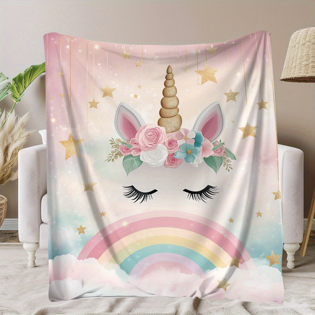 Unicorn Flannel Blanket for Kids Digital Print Quilted Lightweight Cozy Throw for Naptime