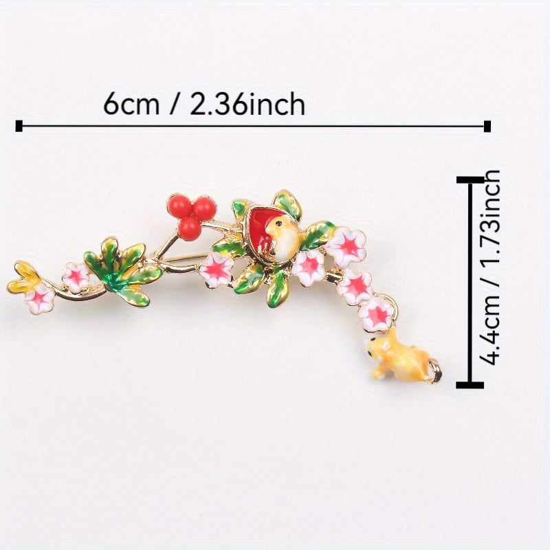 Enamel Squirrel Brooch Animal Floral Jewelry for Women Gift Elegant Novelty