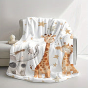 Kids Flannel Blanket with Elephant Giraffe and Star Prints Soft Cozy for Naps Camping Travel