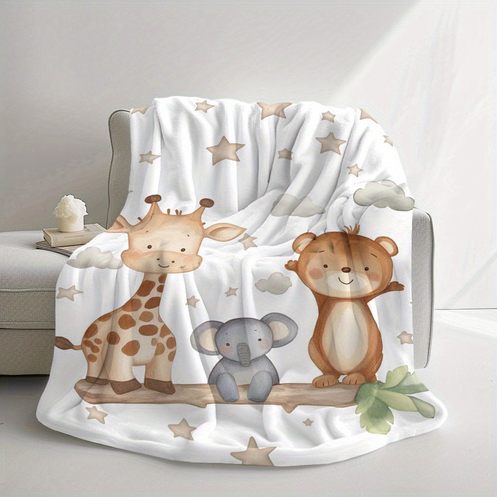 Cozy Flannel Animal Print Throw Blanket for Napping Camping and Travel