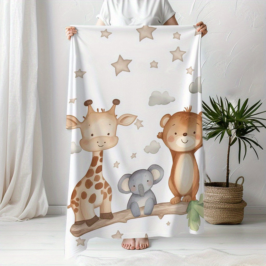 Cozy Flannel Animal Print Throw Blanket for Napping Camping and Travel