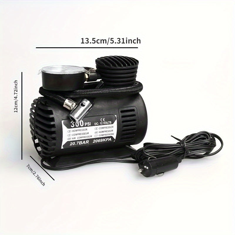 High-Pressure Portable Air Compressor 300 PSI with Pressure Gauge for Bikes and Sports Balls