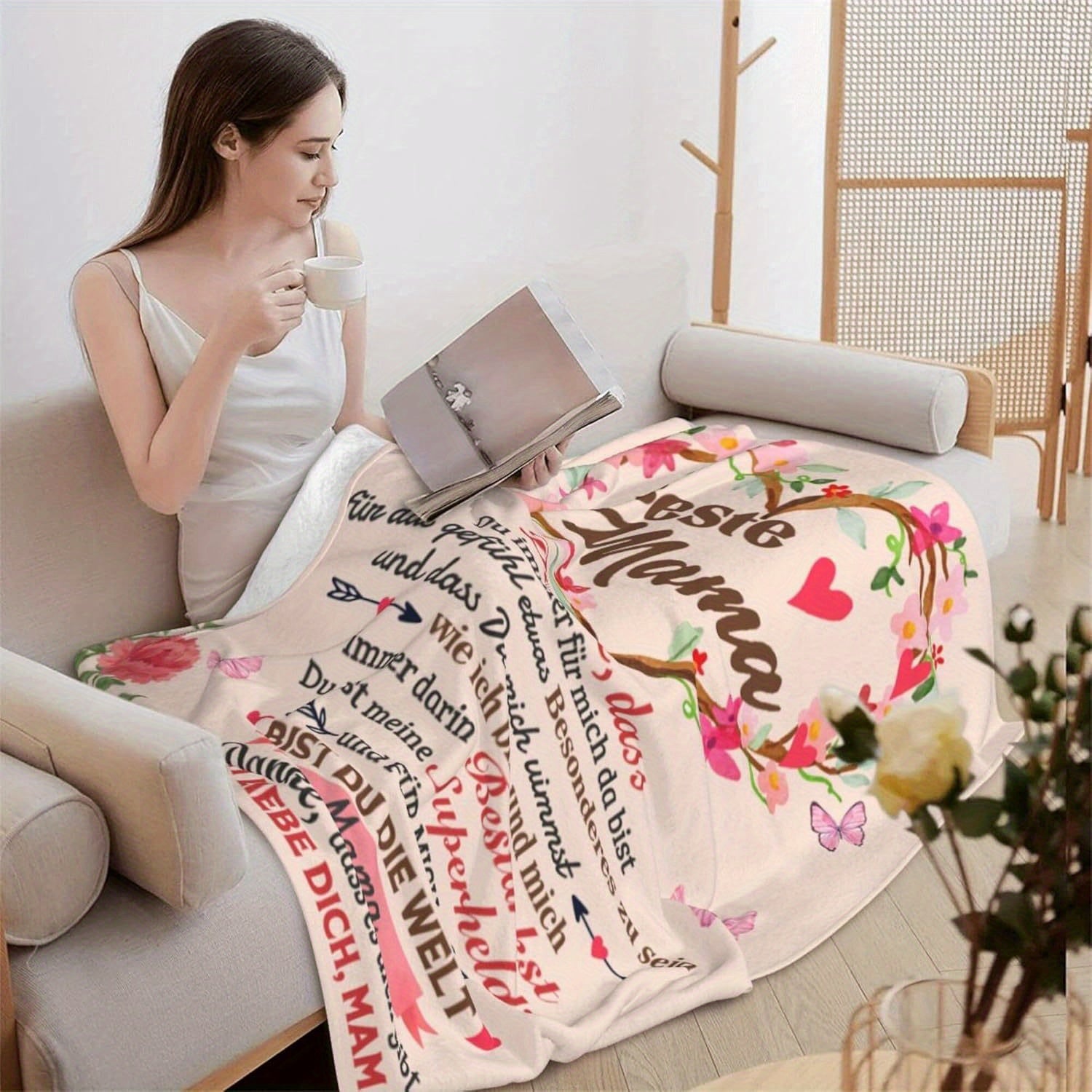 Vintage nemis yumshoq flanel yostiqchasi, barcha mavsumlar uchun to'qilgan raqamli bosma, yotoq, divan, TV uchun issiq, qulay, 165x127cm