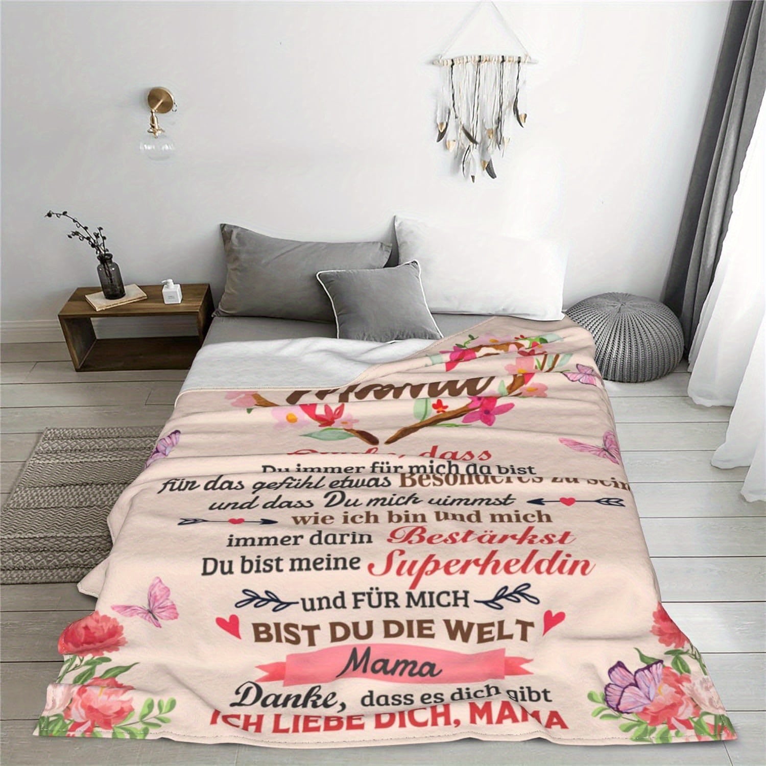 Vintage nemis yumshoq flanel yostiqchasi, barcha mavsumlar uchun to'qilgan raqamli bosma, yotoq, divan, TV uchun issiq, qulay, 165x127cm