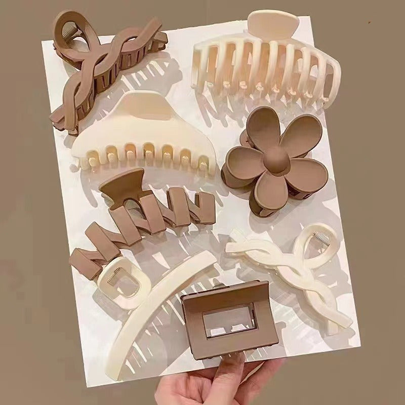 Set of 8 Adult Resin Hair Clips with Bow and Flower Designs, Large, Gradient, Edge Clips