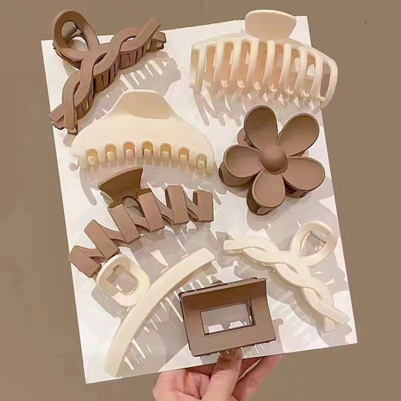 Set of 8 Adult Resin Hair Clips with Bow and Flower Designs, Large, Gradient, Edge Clips