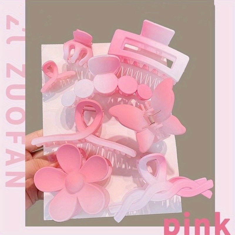 Set of 8 Adult Resin Hair Clips with Bow and Flower Designs, Large, Gradient, Edge Clips