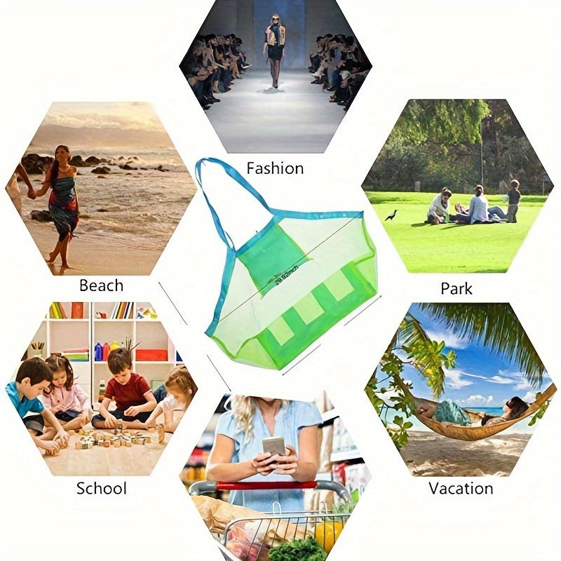 Katta to'rli saqlash sumkasi to'kma ko'k rangda, bardoshli poliuretan materialidan tayyorlangan. Plyaj o'yinchoqlari, piknik jihozlari va sayohat zaruriyatlarini saqlash uchun ideal. Ko'p maqsadli va suv o'tkazmaydigan emas.