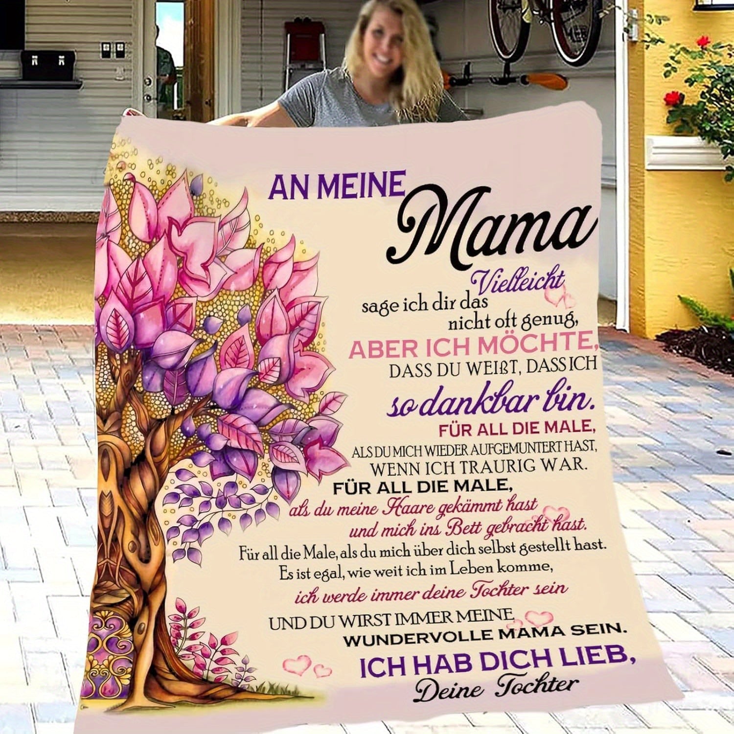 "Vintage Germaniya xabari bilan bezatilgan polyester flanel tashqi ko'rinishi, onalar uchun mukammal barcha mavsumlar uchun divan tashqi ko'rinishi yoki TV ko'rinishi, qizdan onaga g'amxo'rlik bilan tayyorlangan onalar kuni sovg'asi"