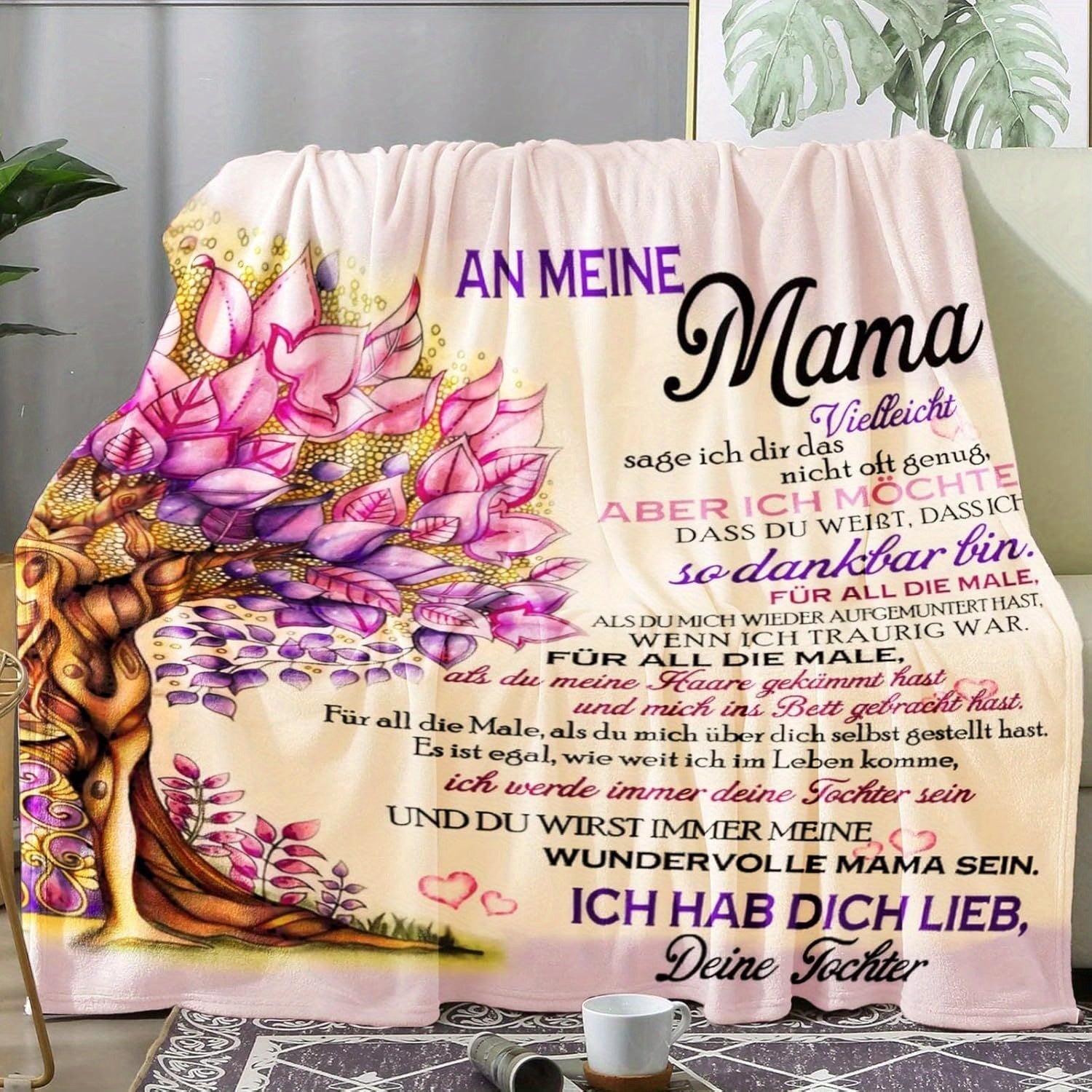 "Vintage Germaniya xabari bilan bezatilgan polyester flanel tashqi ko'rinishi, onalar uchun mukammal barcha mavsumlar uchun divan tashqi ko'rinishi yoki TV ko'rinishi, qizdan onaga g'amxo'rlik bilan tayyorlangan onalar kuni sovg'asi"