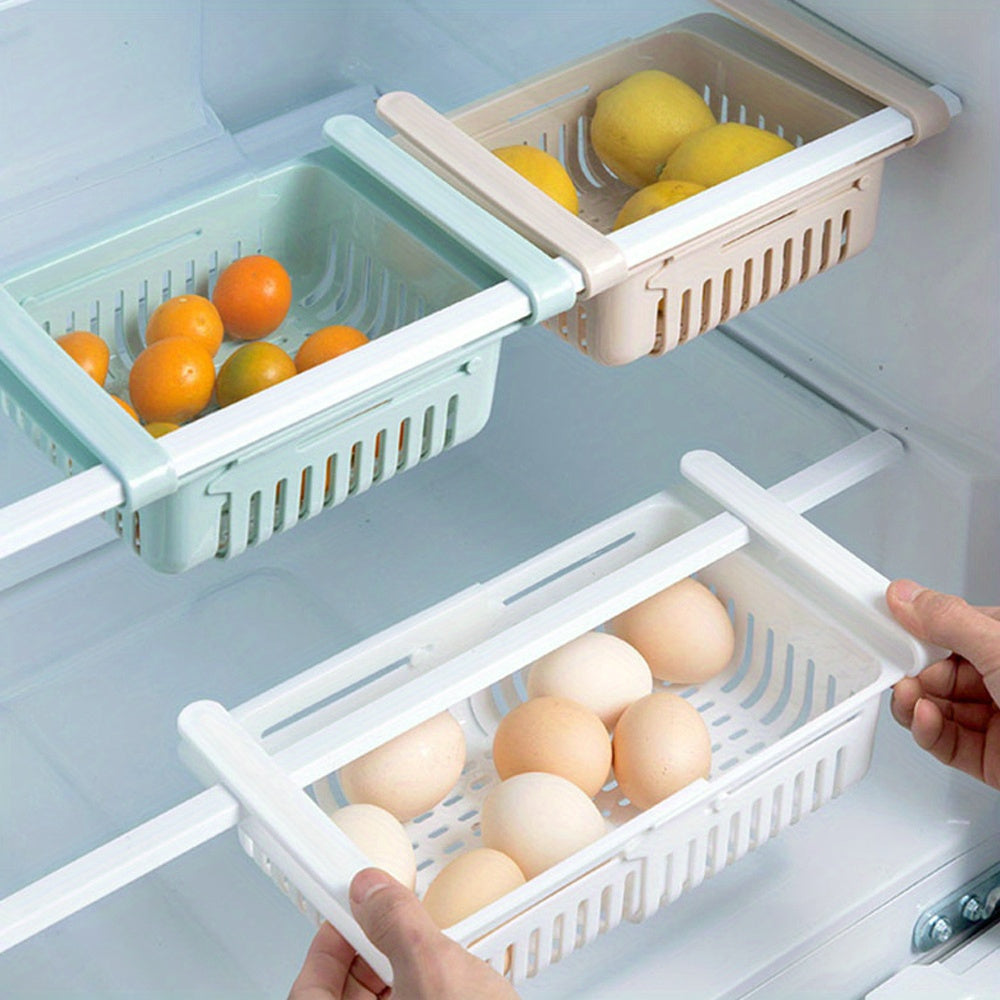 Adjustable Plastic Refrigerator Storage Drawer Organizer Food-Safe Space-Saving Kitchen Basket