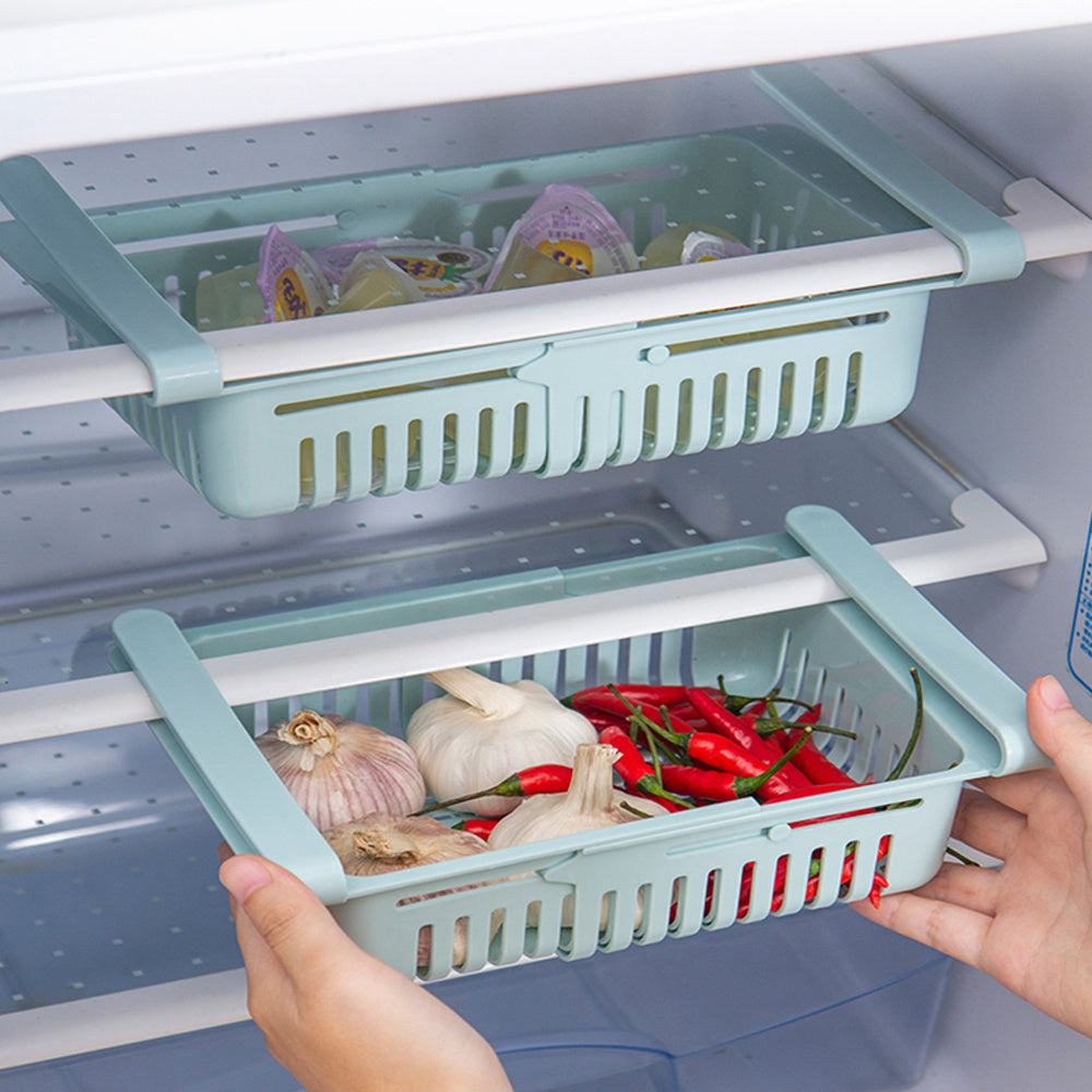 Adjustable Plastic Refrigerator Storage Drawer Organizer Food-Safe Space-Saving Kitchen Basket