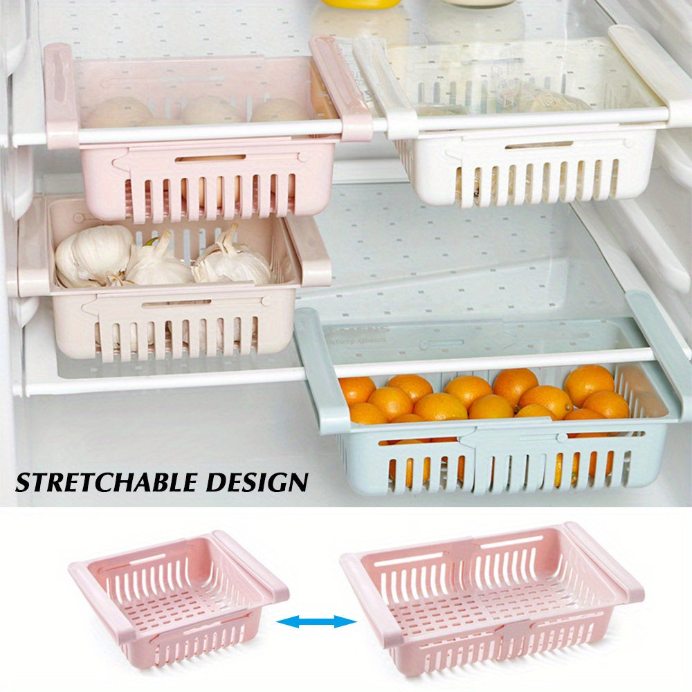 Adjustable Plastic Refrigerator Storage Drawer Organizer Food-Safe Space-Saving Kitchen Basket