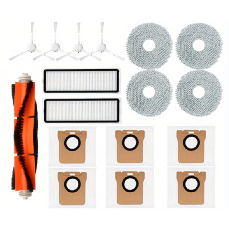 Xiaomi X10+ va X20+ robot tozalagichlari uchun aksessuar to'plami - 17 dona, jumladan, rolik cho'tkasi, yon cho'tka, filtr, mopa yostiqlari va chang sumkalari.