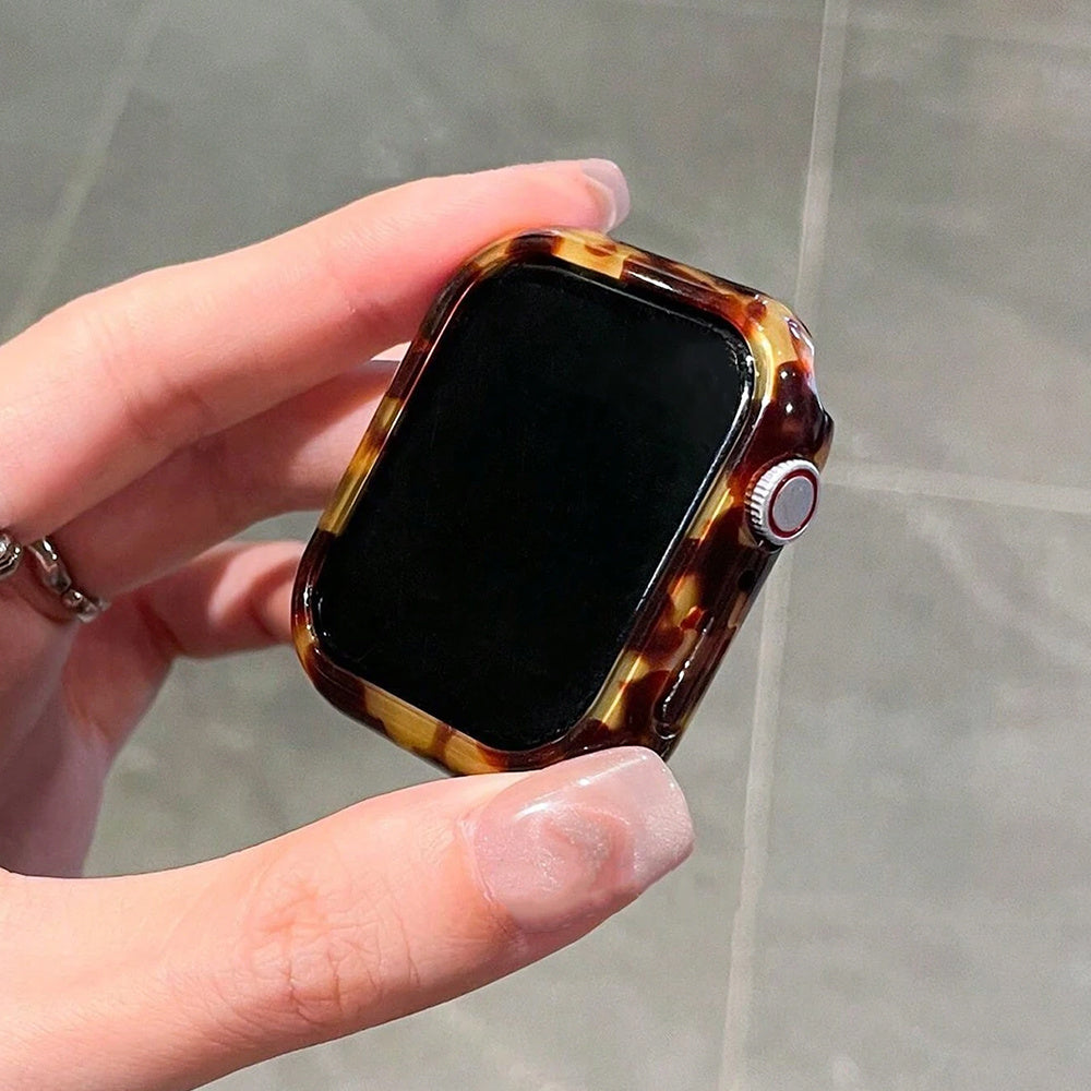 2-to'plam Tortoiseshell resin aqlli soat bandlari va himoya qutisi uchun iWatch Series 1-10 SE 38-49mm unisex aksessuarlar