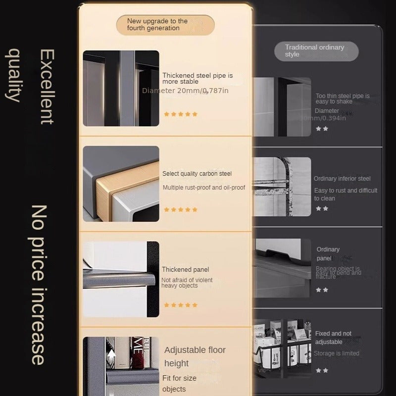 Sturdy Steel Kitchen Storage Rack with Adjustable Stabilizer Multi-Level Shelving