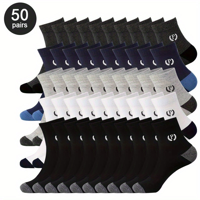 Men's Breathable Crew Socks 20/50 Pairs Moisture-Wicking Casual Sport