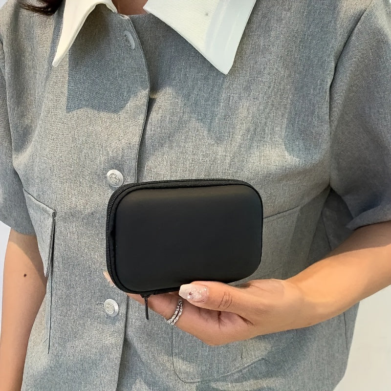 Mini Frosted PU Leather Electronics Organizer for Phone Charger Data Cable and Earbuds Storage