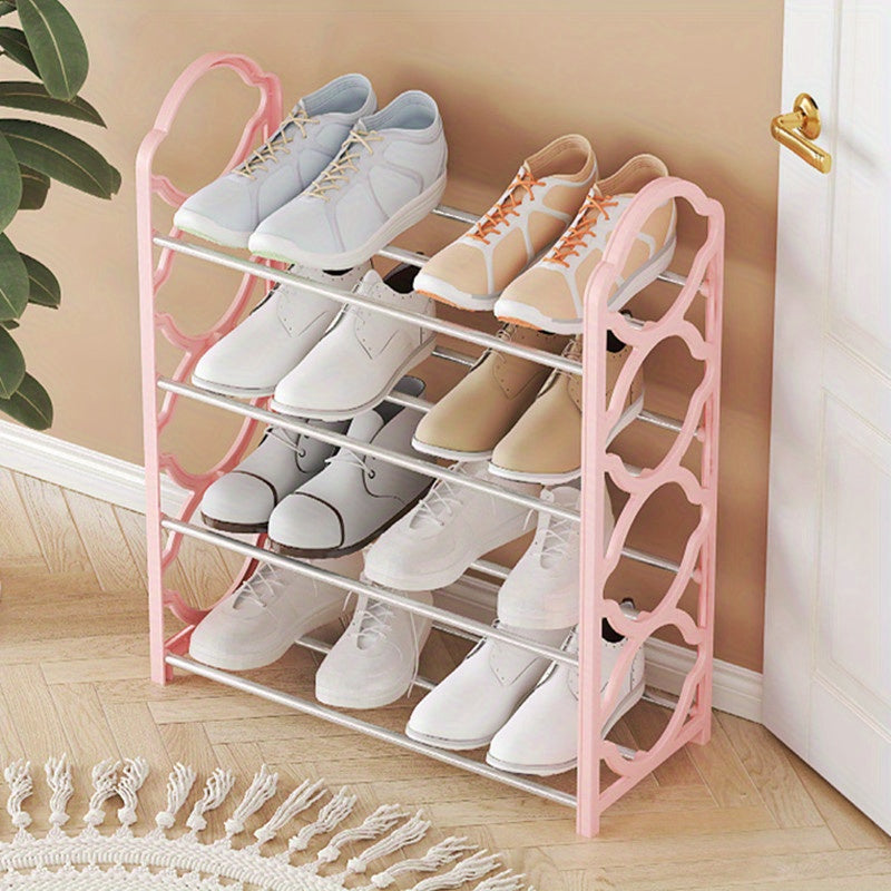 White Hexagonal 4-Tier Metal Shoe Rack Organizer Space Saver
