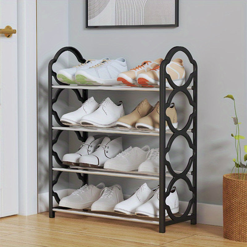 White Hexagonal 4-Tier Metal Shoe Rack Organizer Space Saver