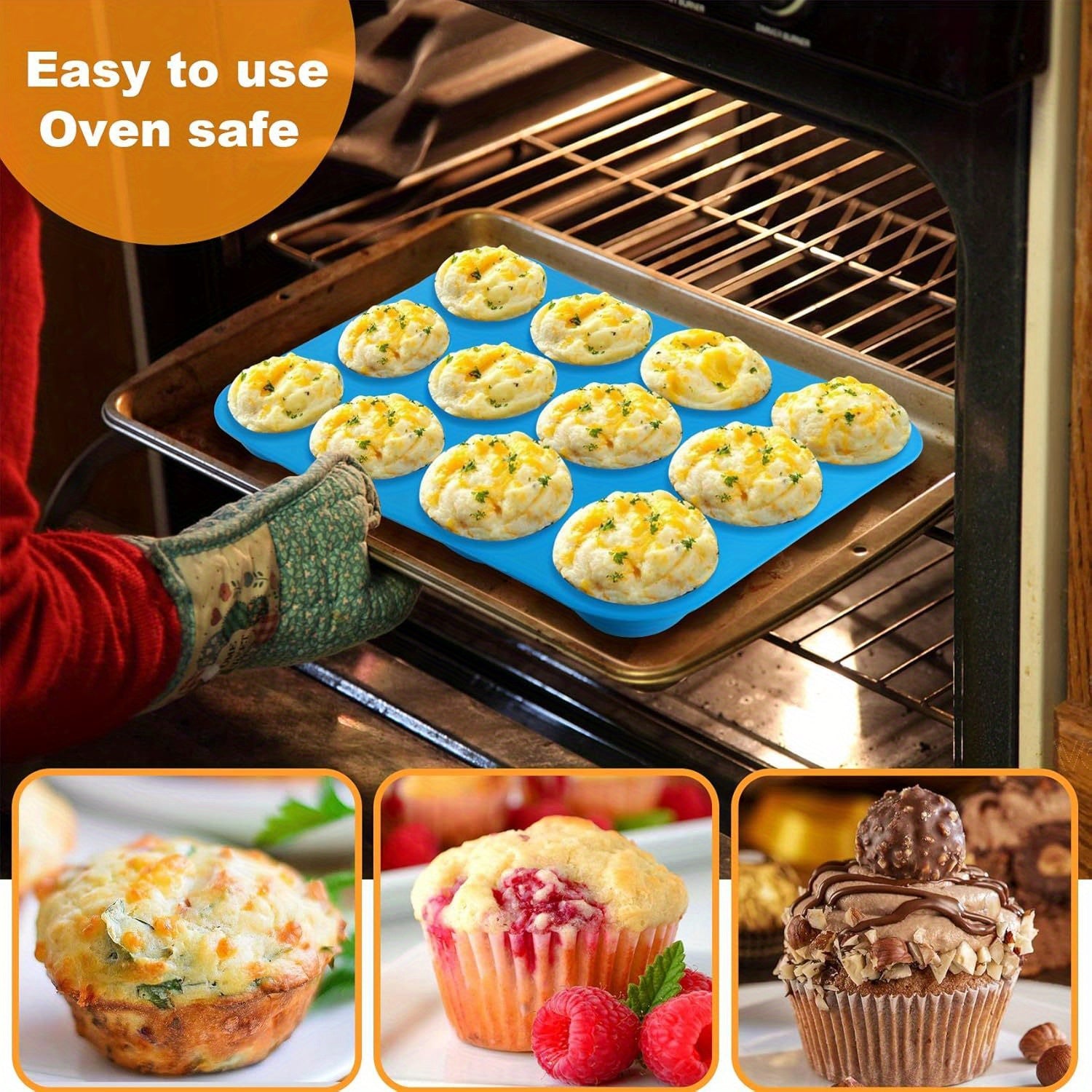 12-Cup Silicone Muffin Pan Non-Stick Baking Mold for Muffins Bread and Baked Goods