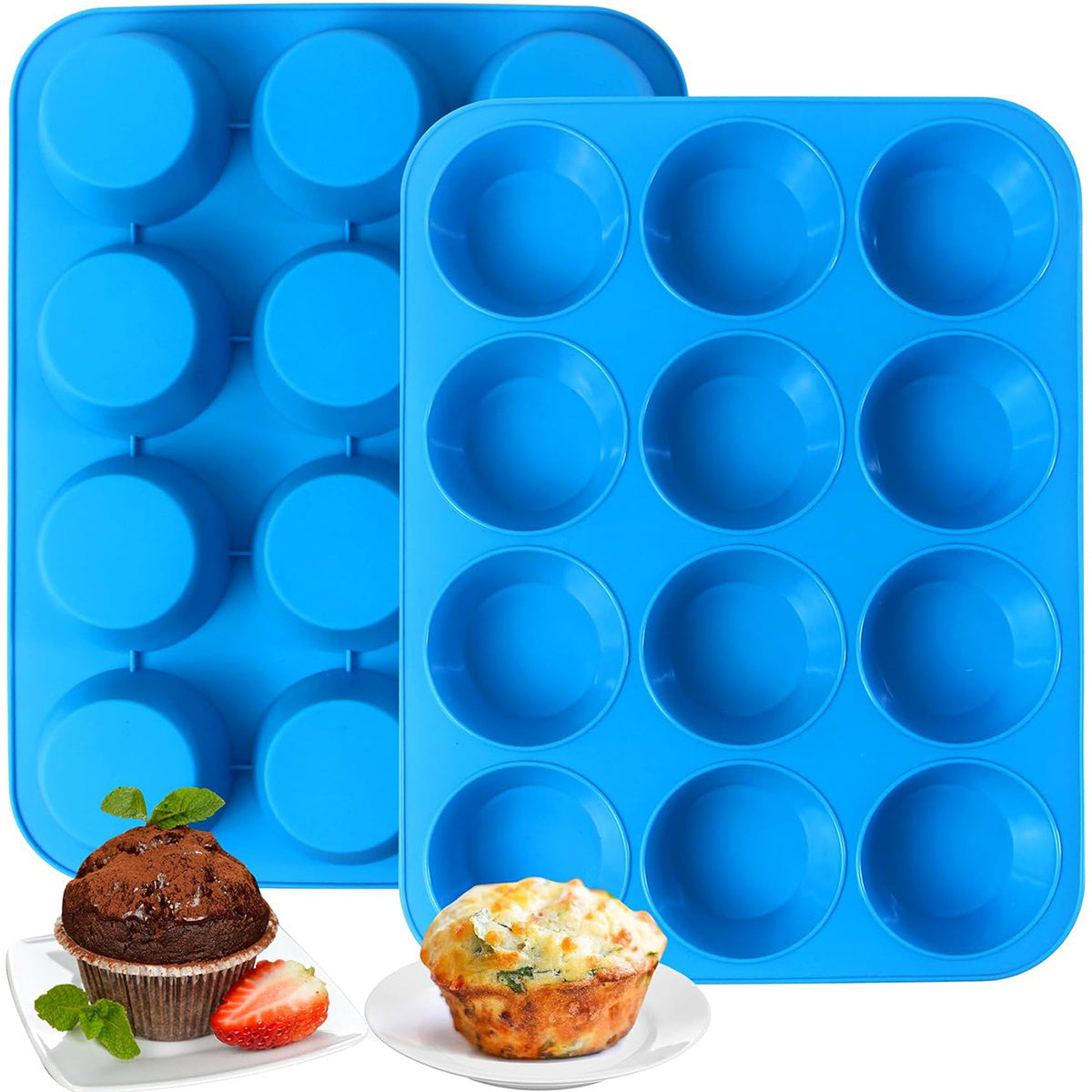 12-Cup Silicone Muffin Pan Non-Stick Baking Mold for Muffins Bread and Baked Goods