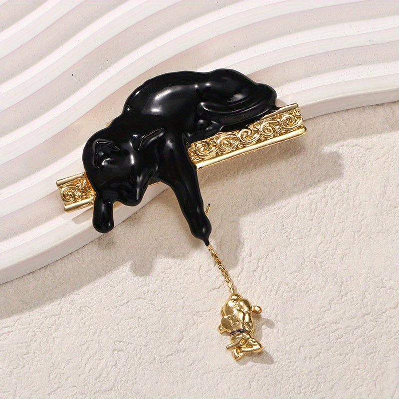 Vintage Black Cat Brooch for Women Retro Alloy Pin Corsage Jewelry