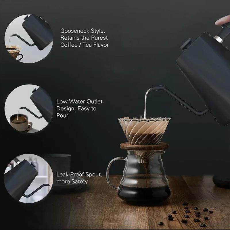 Electric Kettle Stainless Steel Gooseneck 1200W with Temp Control Glass Water Heater