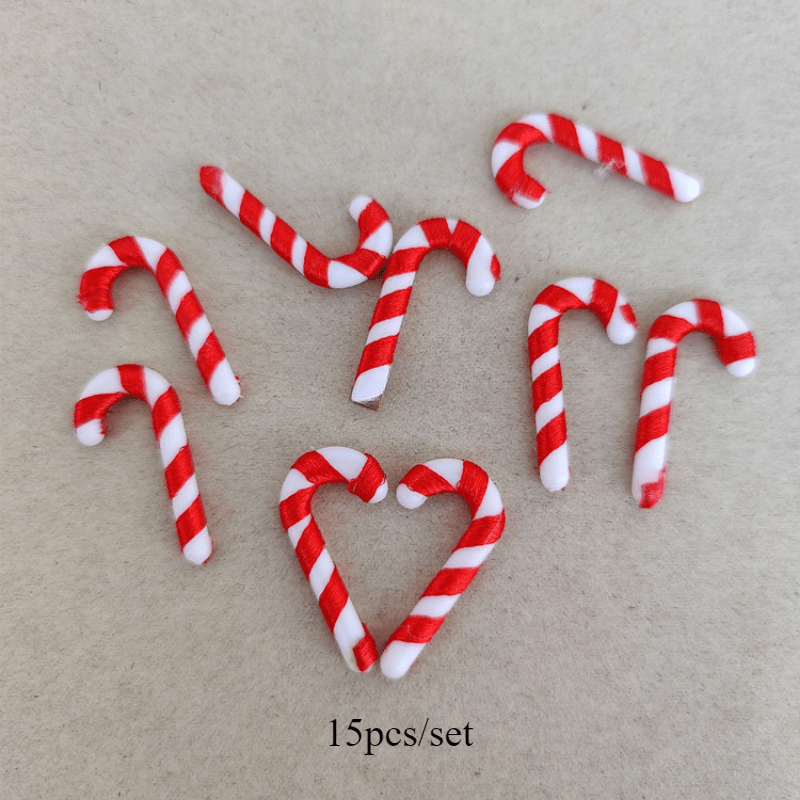 15 Mini Christmas Candy Canes with Santa Claus Theme Red and White Ornaments for Tree and Party Decor