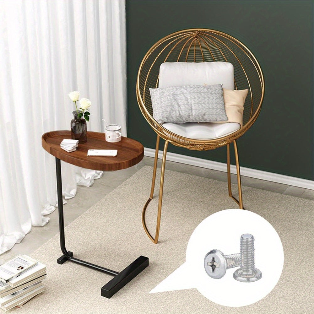 C-Shaped Side Table with Hardwood Top and Metal Frame for Living Room or Bedroom