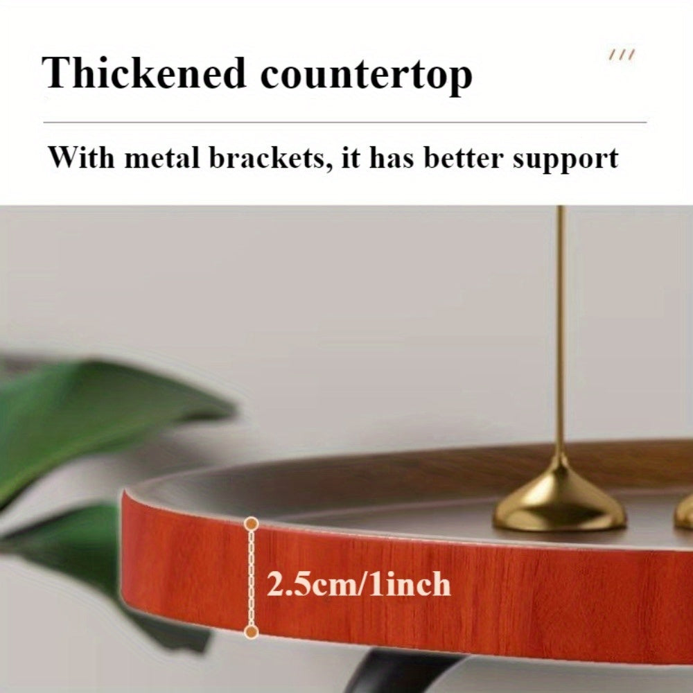 Mesita lateral en forma de C con tapa de madera dura y estructura de metal para sala de estar o dormitorio