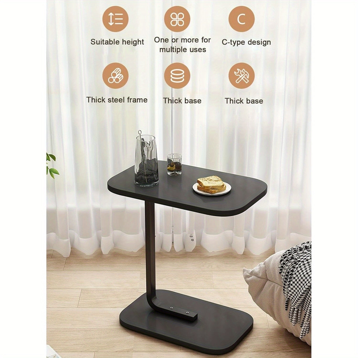 Elegant C-Shaped Side Table, Small Coffee Table, Sofa End Table