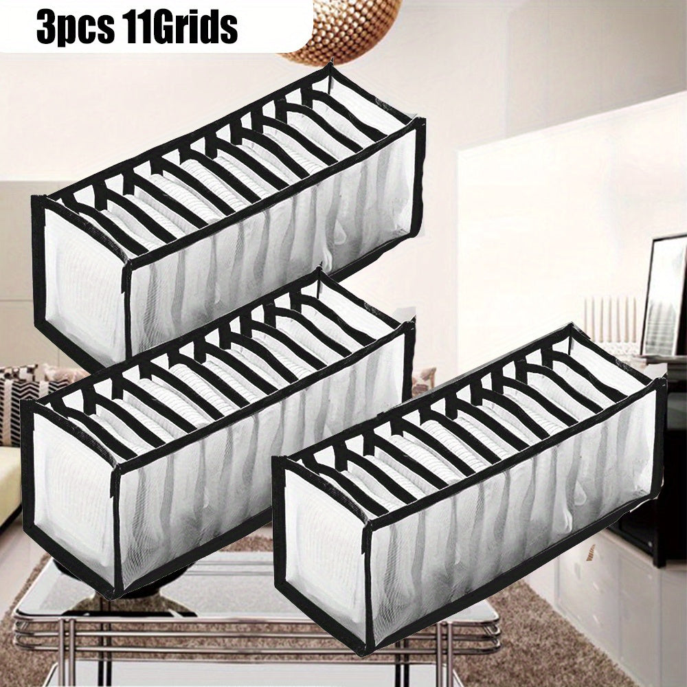 3-Piece Closet Organizer Set with 11 Grid Dividers and Storage Boxes for Clothes Socks and Scarves