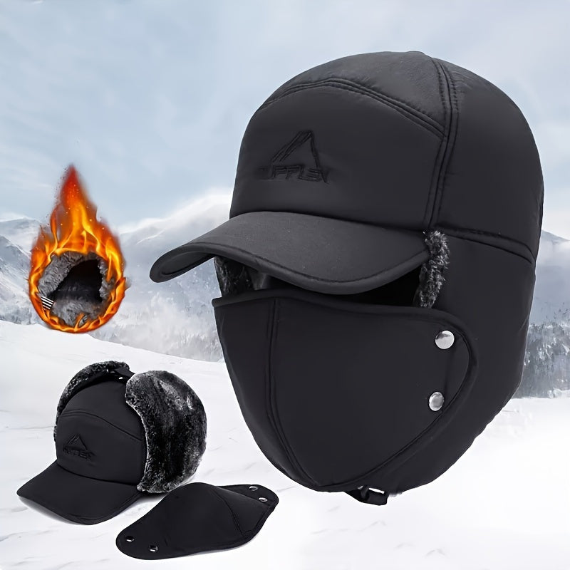 Thermal Hat with Ear Flaps and Detachable Face Mask for Winter Sports