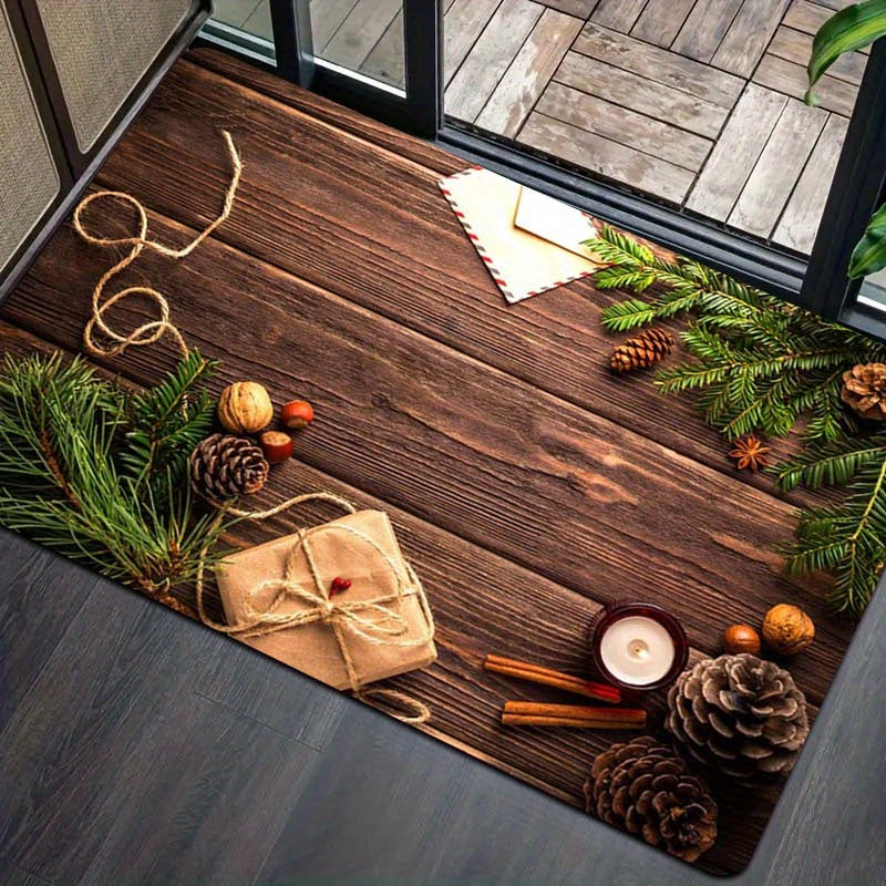 Wood Grain Floor Mat 8mm Anti-Slip Sponge Dirt-Resistant Doorway Kitchen Bathroom