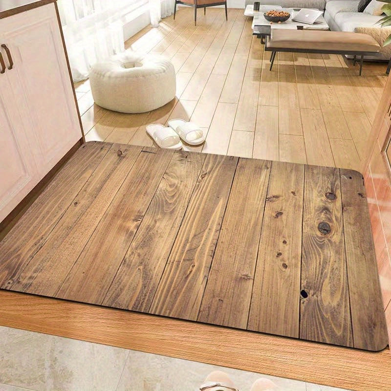 Durable Polyester Retro Wood Grain Area Rug Non-Slip PVC Backing for Living Room Bedroom Kitchen