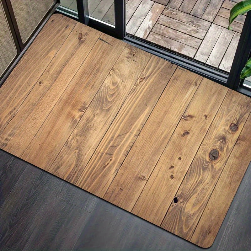 Durable Polyester Retro Wood Grain Area Rug Non-Slip PVC Backing for Living Room Bedroom Kitchen