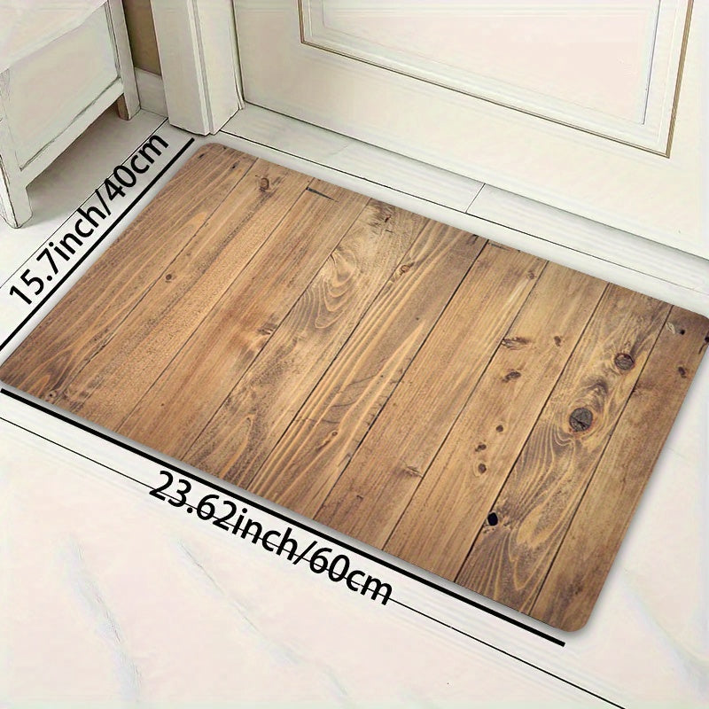 Durable Polyester Retro Wood Grain Area Rug Non-Slip PVC Backing for Living Room Bedroom Kitchen