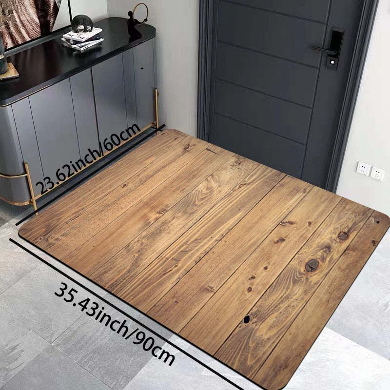 Durable Polyester Retro Wood Grain Area Rug Non-Slip PVC Backing for Living Room Bedroom Kitchen