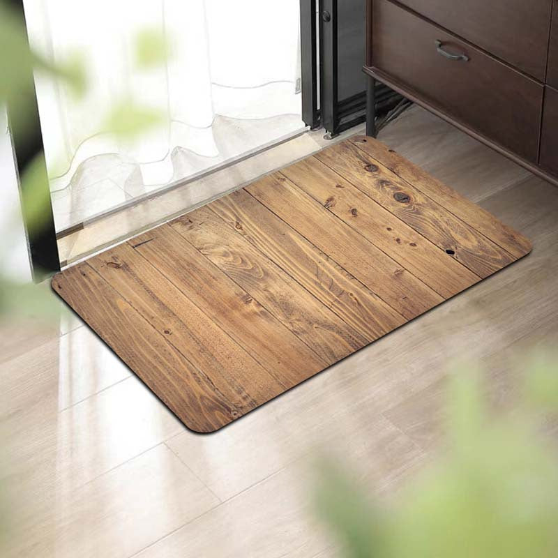 Durable Polyester Retro Wood Grain Area Rug Non-Slip PVC Backing for Living Room Bedroom Kitchen