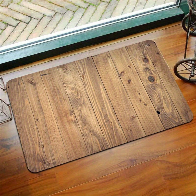 Durable Polyester Retro Wood Grain Area Rug Non-Slip PVC Backing for Living Room Bedroom Kitchen