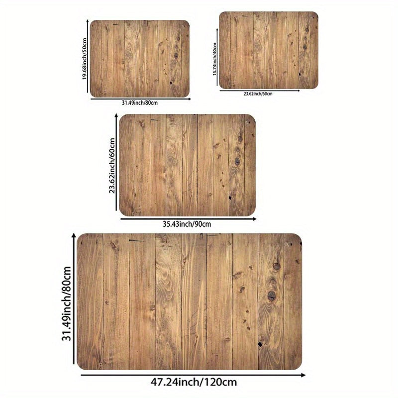 Durable Polyester Retro Wood Grain Area Rug Non-Slip PVC Backing for Living Room Bedroom Kitchen