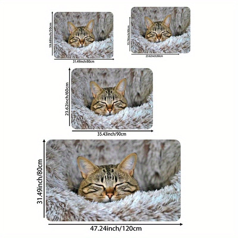 Soft Cat Print Plush Doormat, Non-Slip Polyester Floor Rug for Living Room and Entryway