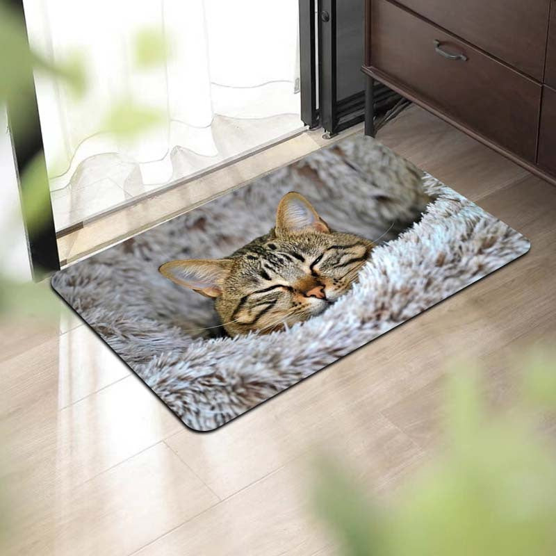 Soft Cat Print Plush Doormat, Non-Slip Polyester Floor Rug for Living Room and Entryway
