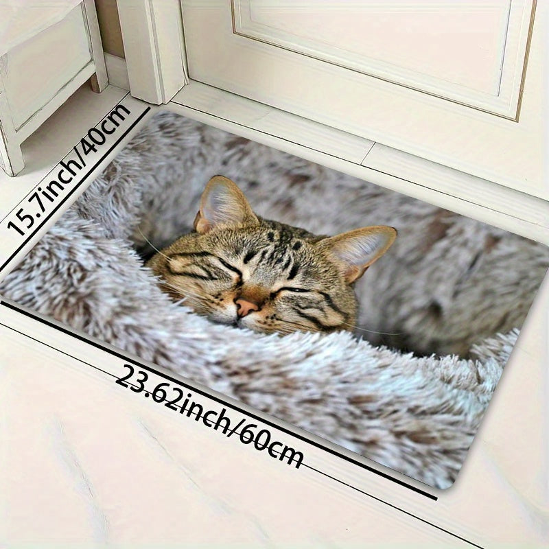 Soft Cat Print Plush Doormat, Non-Slip Polyester Floor Rug for Living Room and Entryway