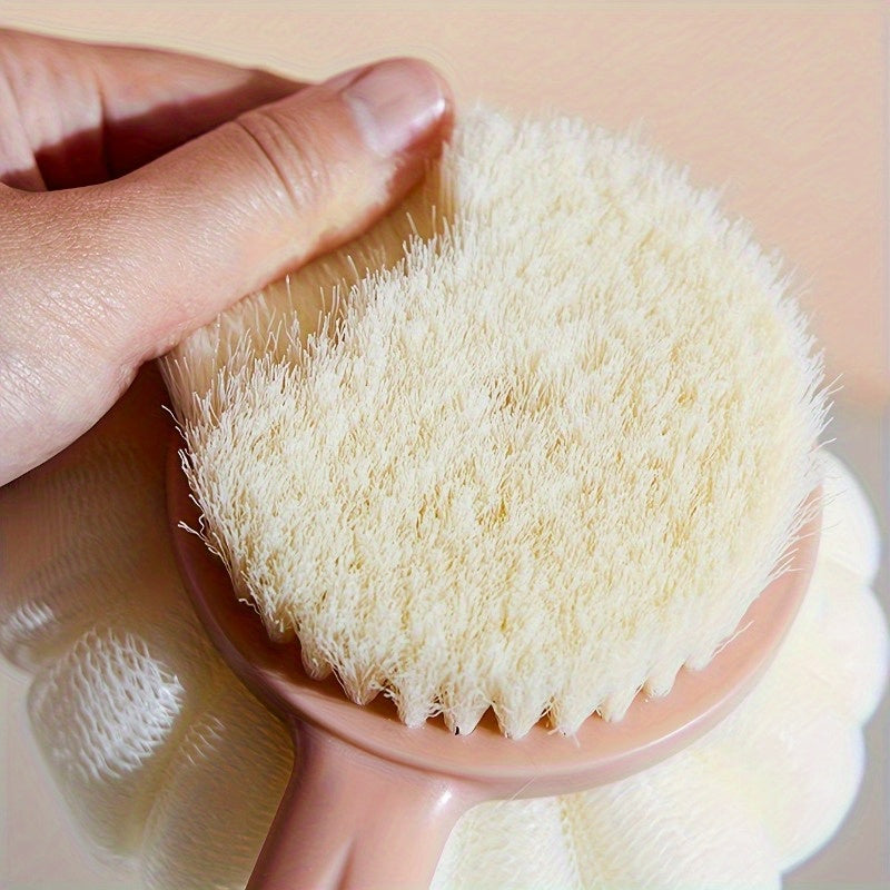 Long-Handled Dual-Sided Bath Body Brush with Bristle and Loofah for Exfoliation