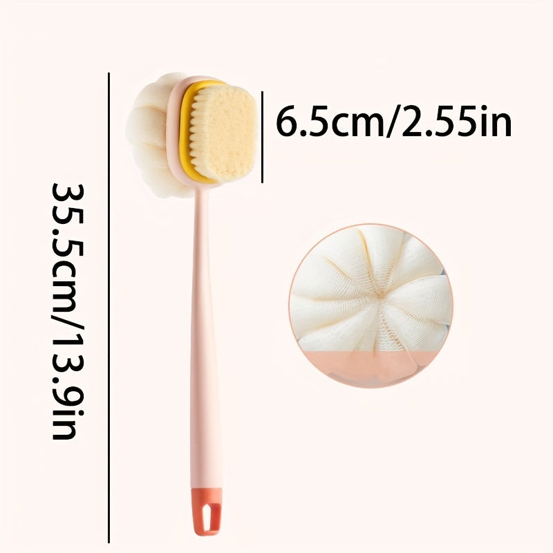 Long-Handled Dual-Sided Bath Body Brush with Bristle and Loofah for Exfoliation