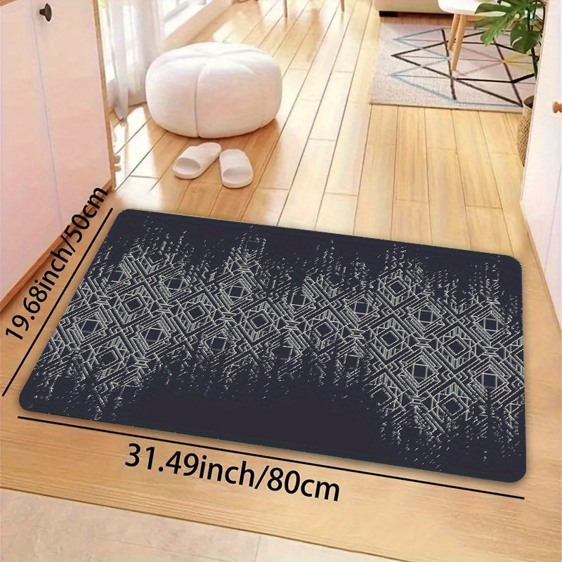 Polyester Door Mat with Diamond Pattern, 8mm Thick, Washable, Multi-Use