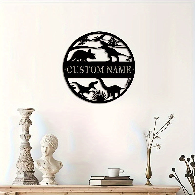 Personalized Dinosaur Metal Wall Art with Custom Name Sign for Home Decor